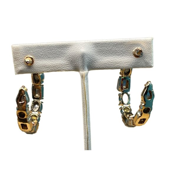 Charming Charlie Gold Hoop Earrings With Multicolor Gemstone Accents MSRP $24 - Picture 3 of 8